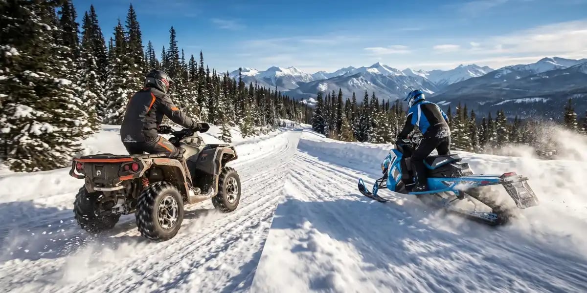 Side by Side Showcasing ATV and Snowmobile For Winter Adventures